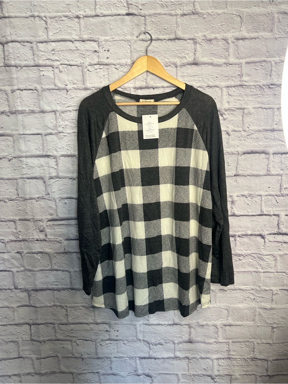 Viamor Buffalo Plaid Raglan Top with Elbow Patches | Size 3X (NWT)